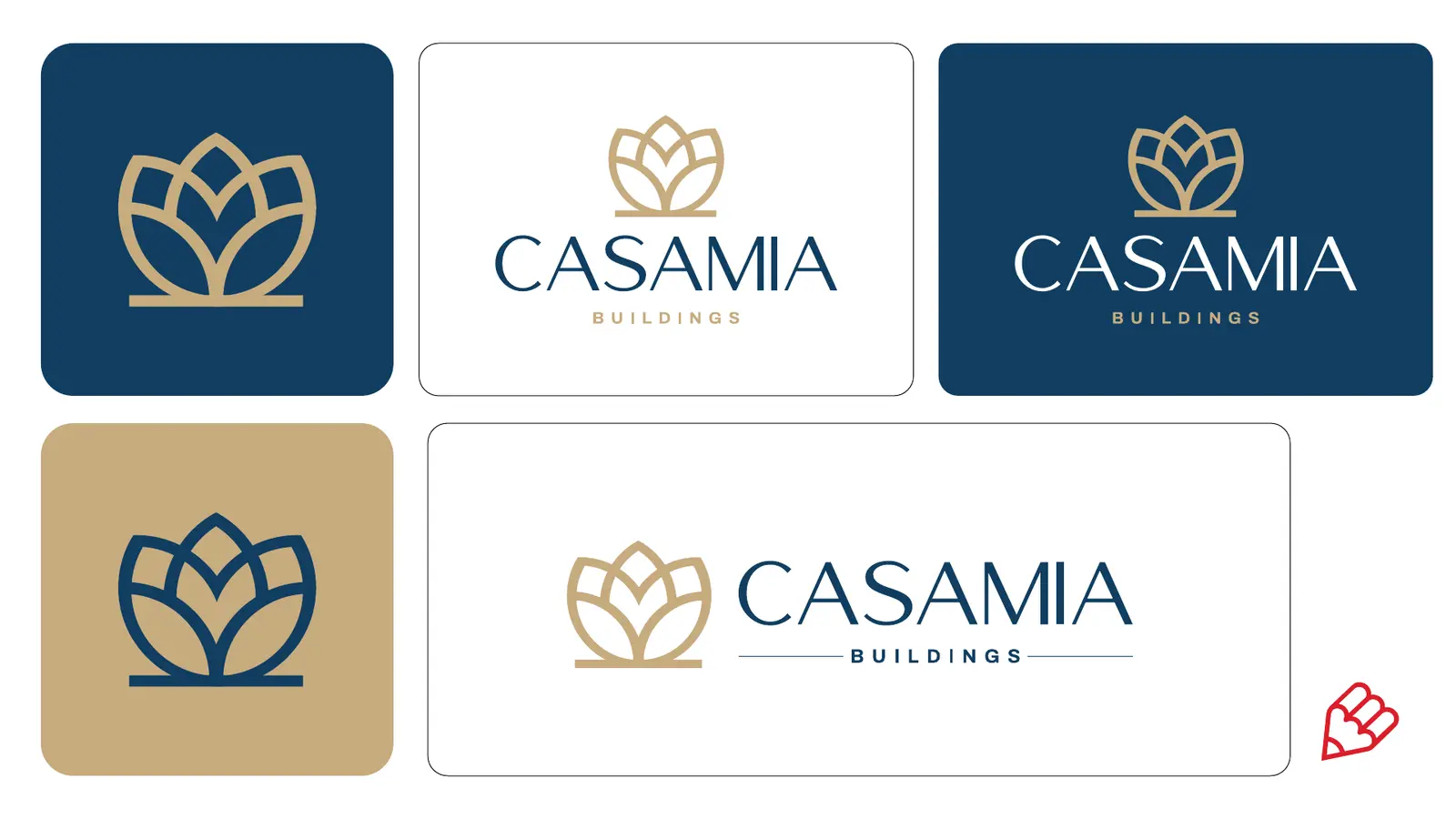 CasaMia Visual Identity in Blau Gold und Weiß