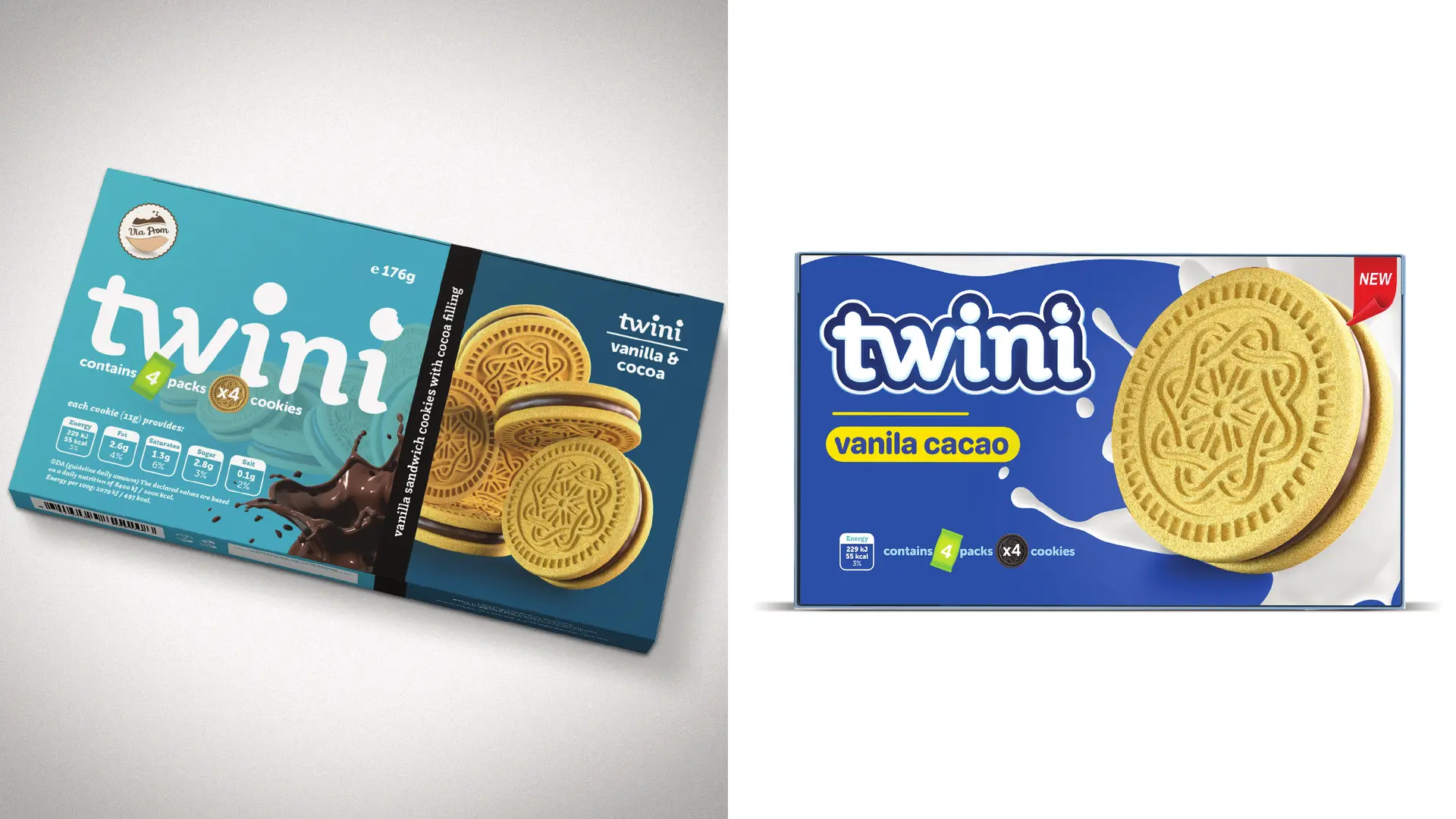 Twini Vanilla Cacao Packaging Design in Petrol und Gelb