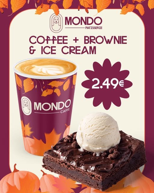 Mondo Instagram-Post: Coffee und Brownie im Herbstdesign